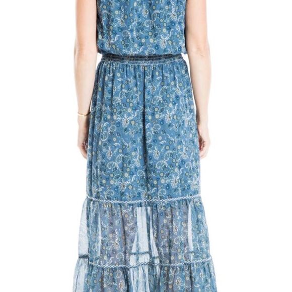 Max Studio maxi dress floral shirred waist ruffle flutter sleeves size L - Picture 2 of 12